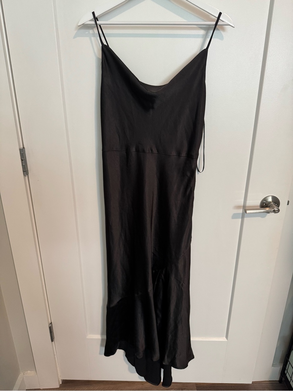 Black satin cowl neck dress